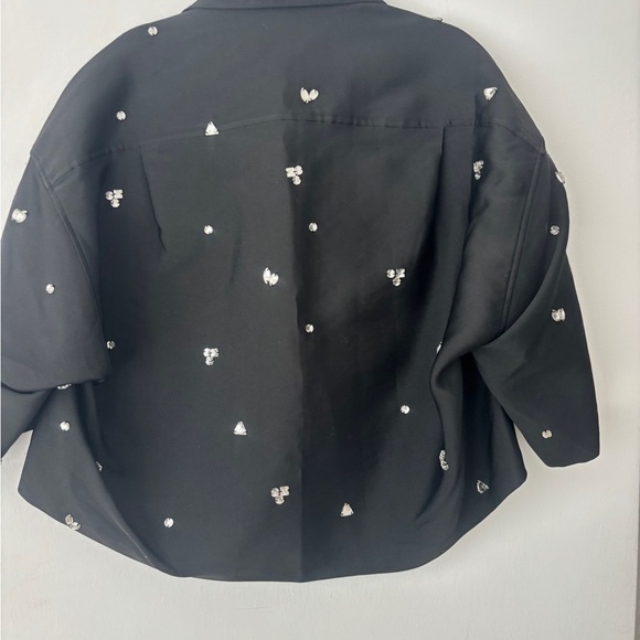 Sandro Black Blouse with Silver Accents Size 2 US - Picture 14 of 16